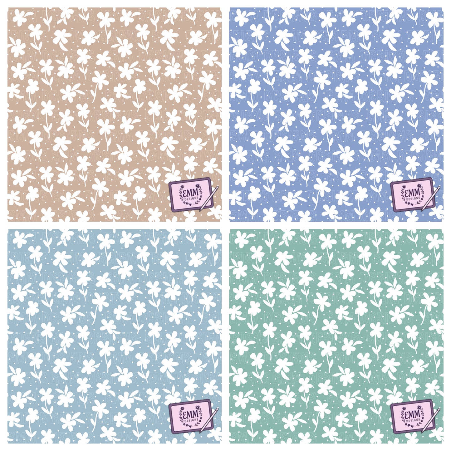 Florals – Design # 74 | Seamless Digital Files - Set of 4
