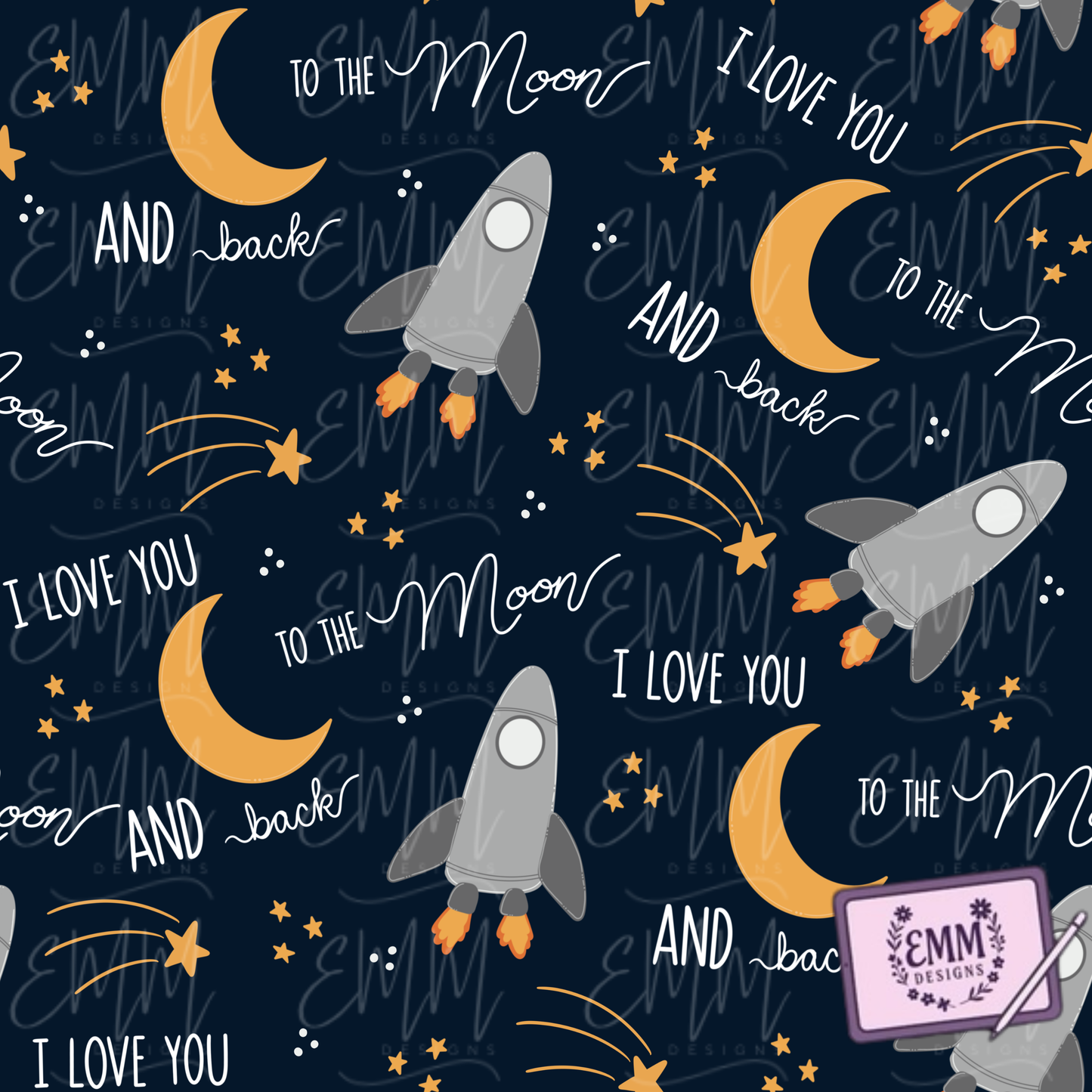General – Design #1 | Seamless Digital Files - I Love You To The Moon and Back