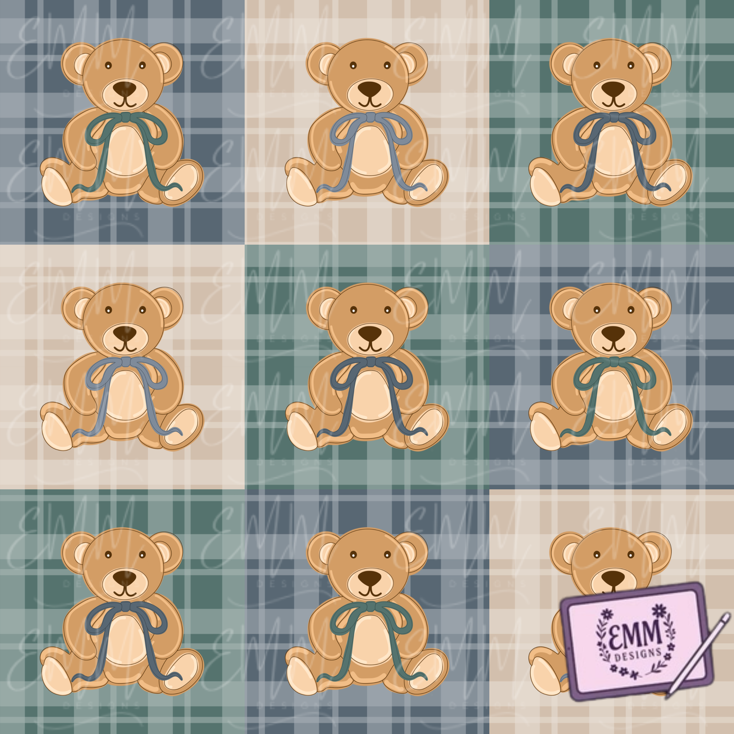 Seamless Digital Files |  Vintage Teddy Bears | Design #2