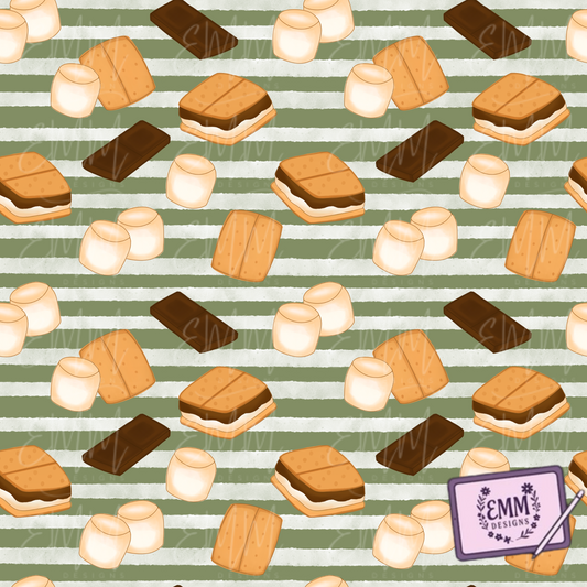 S’mores  – Sage Green with White Stripes Background
