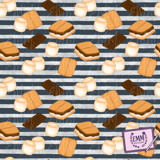 S’mores  – Dark Blue with White Stripes Background